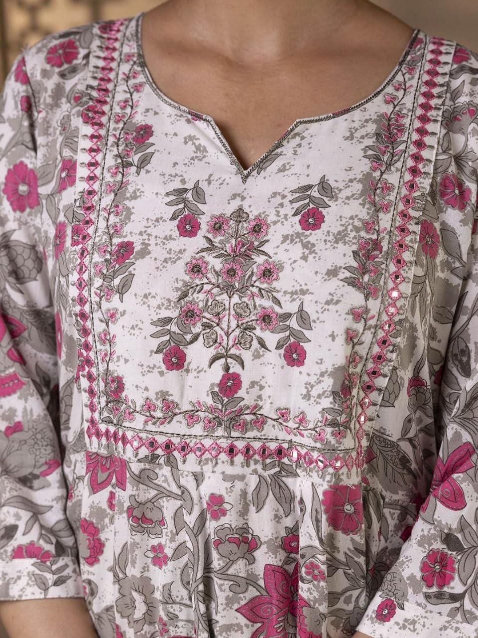 Beautiful Trending & Pretty Long Pink Gown with Beautiful Front Mirror Embroidery and Floral Print for Women's and Girls