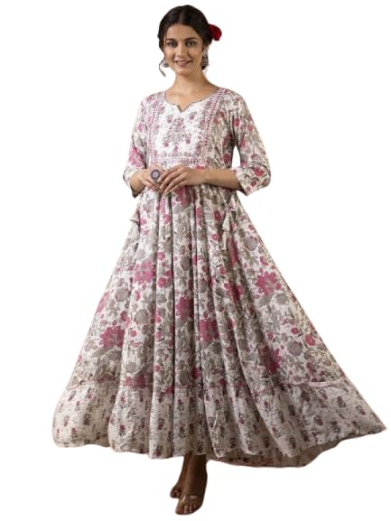 Beautiful Trending & Pretty Long Pink Gown with Beautiful Front Mirror Embroidery and Floral Print for Women's and Girls
