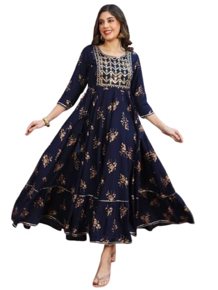 Beautiful Trending & Pretty Long Pink Gown with Beautiful Front Mirror Embroidery and Floral Print for Women's and Girls