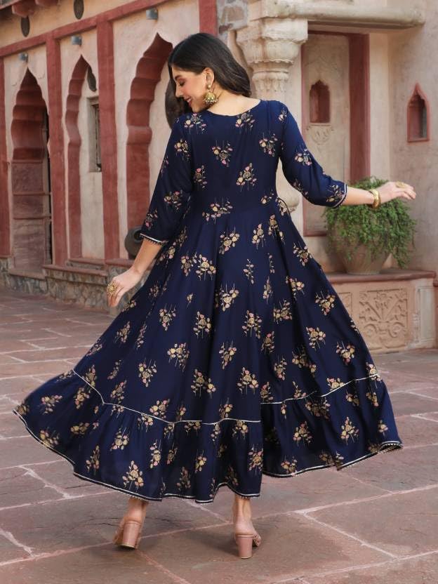 Beautiful Trending & Pretty Long Pink Gown with Beautiful Front Mirror Embroidery and Floral Print for Women's and Girls