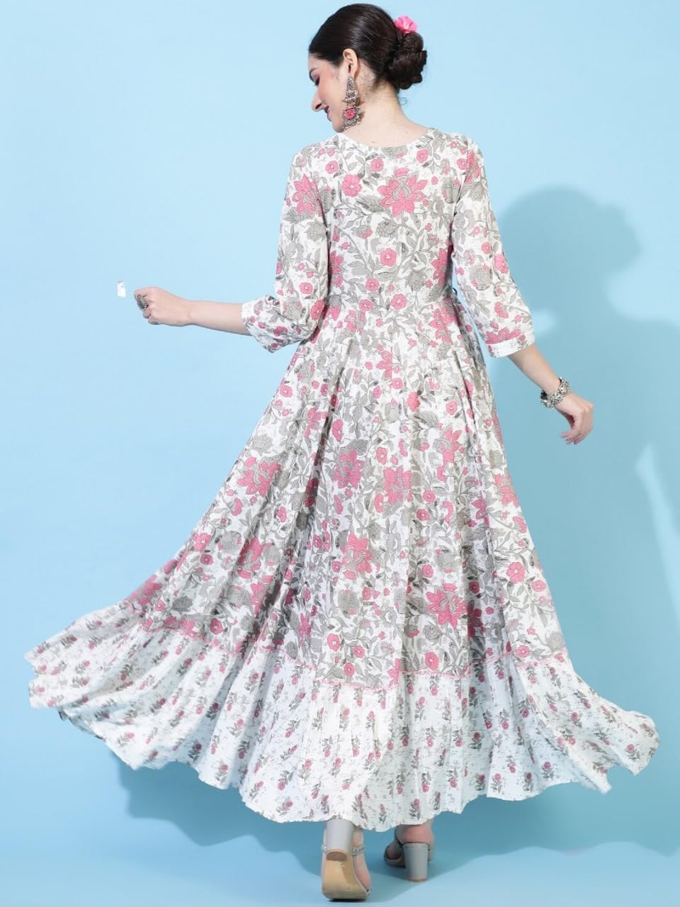 Beautiful Trending & Pretty Long Pink Gown with Beautiful Front Mirror Embroidery and Floral Print for Women's and Girls