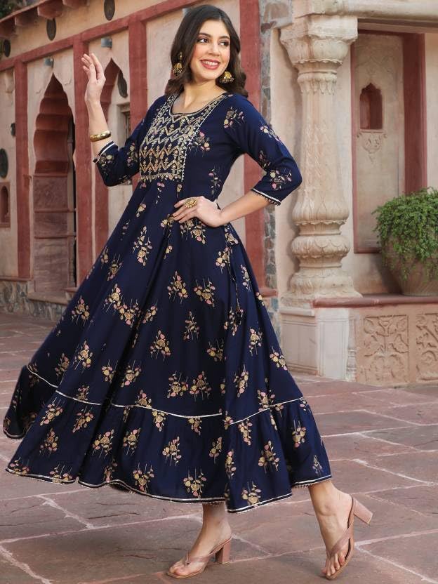 Beautiful Trending & Pretty Long Pink Gown with Beautiful Front Mirror Embroidery and Floral Print for Women's and Girls